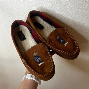 POLO Ralph Lauren Dezi V Bear Brown Suede Slippers WOMENS 8
